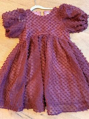 Girls' NORALEE Textured Plum Puff-Sleeve Occasion Dress
